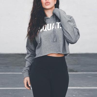 China Viable casual fashion trend fitness letter print plus size oversized women top cropped top hoodie wholesale for sale