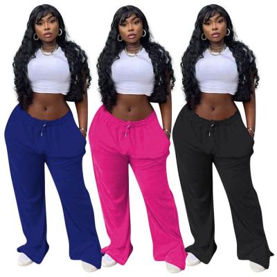 China Anti-Wrinkle Pantalones Trend Solid Loose Slit Leg Drawstring Waist Wild Sweat Plus Size Women's Pants And Trousers for sale