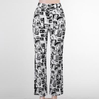 China Street Comic Women's Anti-wrinkle Girls' Fashion Black And White Cartoon Print Pants Trousers For Lady for sale