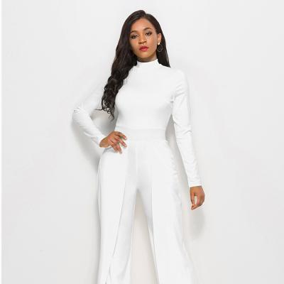 China Turtleneck temperament wide leg pants QUICK DRY neck o sleeve long 2021 women one piece overalls and rompers for sale