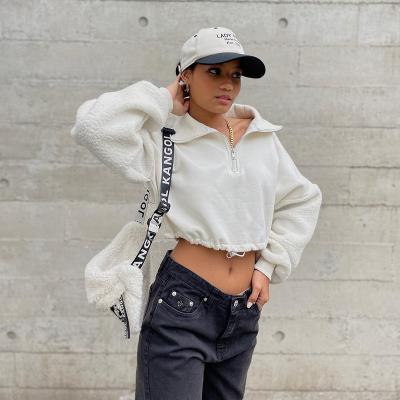 China WWK Fashion Spring Hoody Crop Spring Hoody Anti-pilling Warm Hoodie Women Custom White Loose Thick French Zipper Half for sale