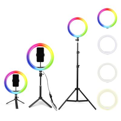 China Mini Sample Free RGB makeup shooting photography led live stream phone with tripod stand ring light for sale