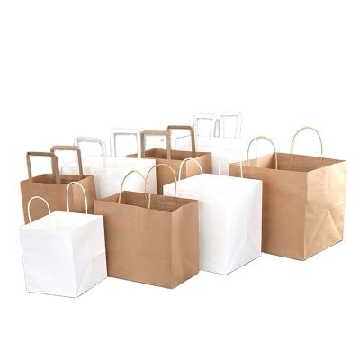 China Wholesale Recyclable Thickened Printing Baking Packaging Bag Brown Kraft Paper Bag Square Bottom With Rope Handle for sale