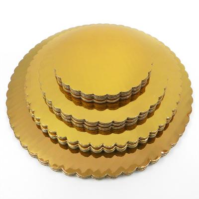 China Recycled Material Gold Around Cake Protector Paper Cake Dessert Display Tray For Dessert Store Cake Shop for sale