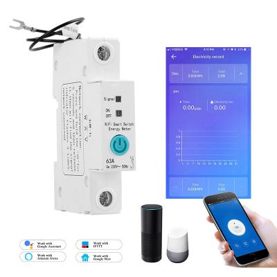 China Best Price 1P 63A Din Rail WIFI Timer Circuit Breaker Smart Switch Relay EWeLink Smart Home Remote Control Support Alexa Google Yes for sale