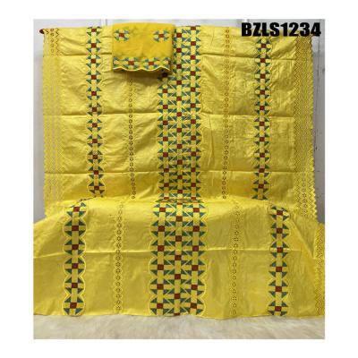 China New yellow Bazin Riche Fabric African Bazin lacefabric Damask Suitable cotton fabric Clothes Senegal Dress Unique Lace for sale