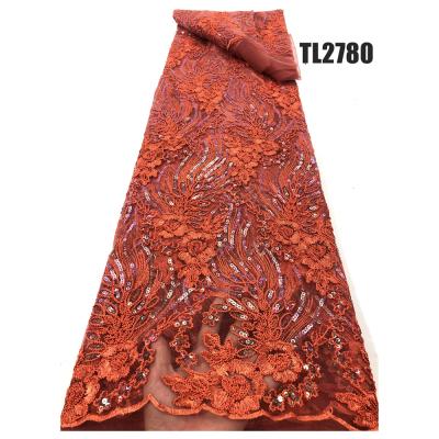 China Newest african tulle lace with sequins  tulle lace fabric for the wedding party for sale