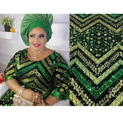 China African Sequins Velvet Lace Fabric Green Net Embroidery Tulle Lace Fabric For Nigerian Wedding Party Dress for sale