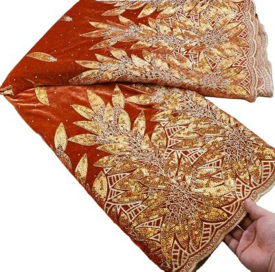 China Wholesale price orange sequins fabric nigerian lace purple velvet lace soft skin friendly African Lace Fabric wedding dress for sale