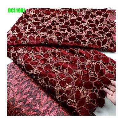 China New Fashion African cord guipure lace embroidery fabric wedding dress Nigerian women clothings wine lace fabric for sale