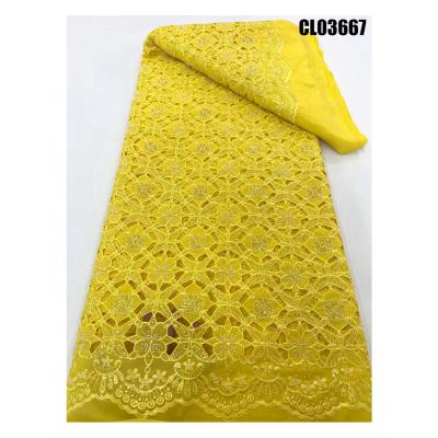 China Popular comfortable yellow guipure lace wedding african lace fabric soft water soluble lace women dress embroidery fabric for sale