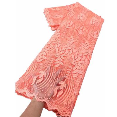 China China Wholesale Peach Tulle Embroidery Lace Fabric Bridal Tulle Net Embroidered Fabric Bridal Embroidery Polyester Lace Fabric for sale