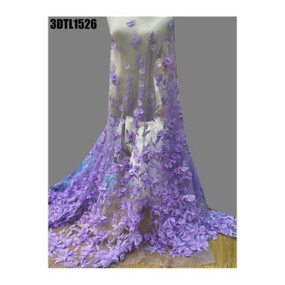 China Milan Shiny purple  3D flowers ace French Bridal Wedding Dress  Austria flowers tulle lace women clothing african french lace for sale