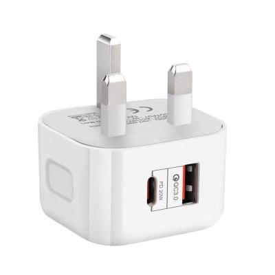 China UK Fast Charging Type-C 2 Ports 18W Mobile Phone US EU Plug 20W USB Fast Charger for sale