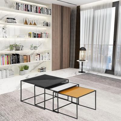 China Sofa Table Metal Living Room Extendable Side Contemporary Furniture Modern Glass Top Coffee Table Sets for sale