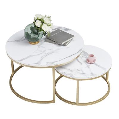 China Modern Nordic Luxury Marble Coffee Table Sets Modern Coffee Table Wood Round Side Tables With Gold Metal Legs Living Room Furniture for sale