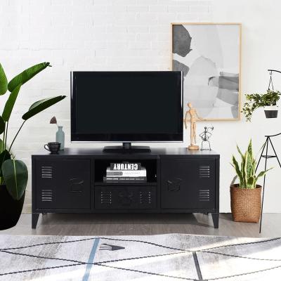 China Black KD Metal TV Stand Bench Living Room Furniture TV Cabinet One Drawer Two Modern Wood Contemporary Doors TV for sale