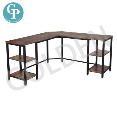 China KD Table Home Office Computer Corner L Shaped Desk With Shelf Study Office Gaming Workstation for sale