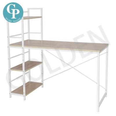 China Other White Wood Computer Desk With Side Shelf Office Working Table With 4 Tier Shelf Desk For Writing for sale