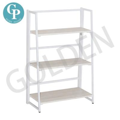 China 3 Tier Collapsible Folding Book Shelves Storage Shelves Bookcase Metal Frame Furniture Collapsible Stackable Home Office for sale