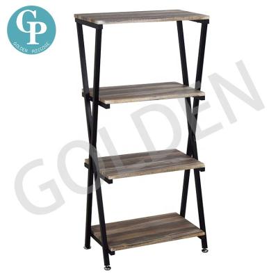 China 4 Tier Modern Storage Rack Open Book Shelves in Living Room Wooden Look Shelf Accent Furniture Shoe Display Metal Bookcase for sale