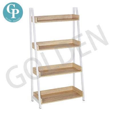 China Modern 4 Tier OAK Storage Ladder Shelf Modern Bookcase Living Room Wood Look Partical Open Book Shelves Display Shelf Furniture for sale