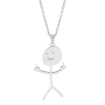 China Punk Personalized Middle Finger Stickman Pendant Necklace Stainless Steel Matchstick Hand Gesture Necklace Funny Doodle Necklace for sale