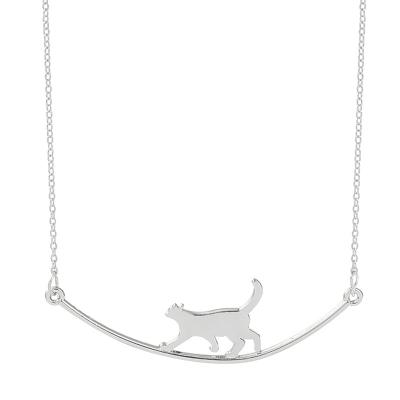 China Punk Cute Walking Cat Pendant Chain Necklaces Stainless Steel Jewelry Simple Cat Curved Choker Necklaces Women Party Wedding for sale