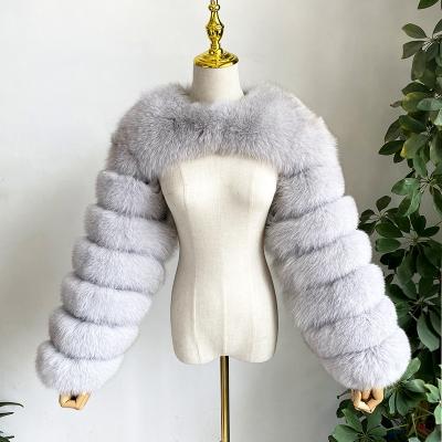 China Anti-wrinkle Women Real Fox Fur Silver Sleeve Ladies Fashion Two Sleeve Natural Fox Fur Coat for sale