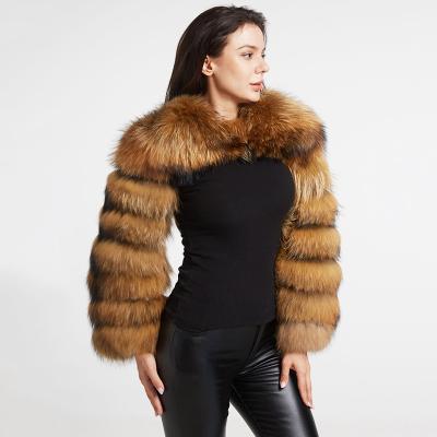 China Real Anti-wrinkle Raccoon Silver Fox Fur Coat Clothes Winter Natural Women Round Neck Plus-size Thick Warm Grown Real Fur Jacket for sale