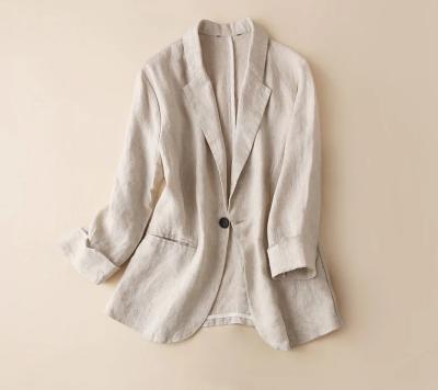 China Spring Summer Canvas Jacket Womens Breathable Canvas Blazer 3/4 Sleeves Canvas Collection for sale