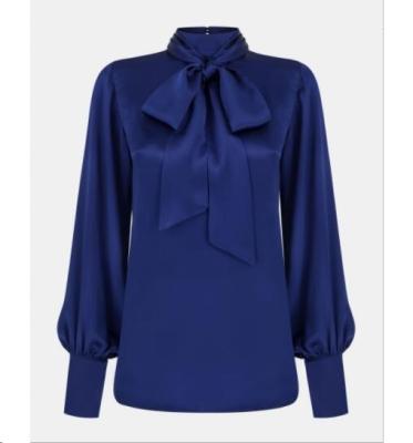 China Breathable Luxurious 100%acetate Womens Vintage Blouse Classic Italian Top With Neck Tie for sale