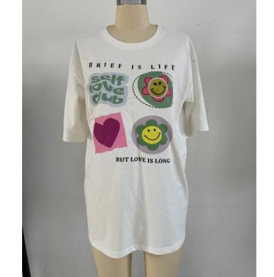 China New Arrival Women's Breathable Water Printing Beaded Sunflower T-shirt Girls' 100%Cotton T-Shirt for sale