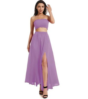 China Chest-Wrapped Anti-Pilling Women's Long Top And Slit Pocket Dress Set for sale