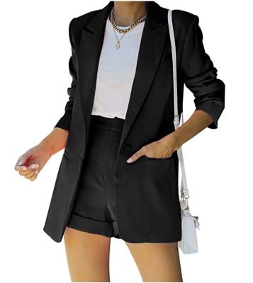 China Anti-pilling Women's 2 Piece Long Sleeve Suit Front Jacket And Solid Color Shorts Casual Suit for sale