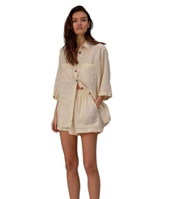 China Breathable Women's Linen Shorts And Loose Comfortable Casual Shirt Suit for sale