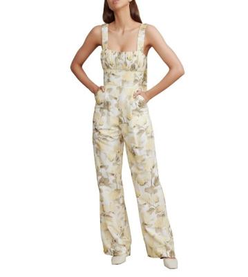 China Breathable Look Elevator Feminine Silhouette Printed Jumpsuit Rayon Linen Blended Women's Strap Jumpsuit for sale