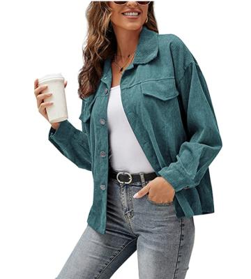 China Women's Breathable Solid Color Corduroy Shirt Jacket Buckle Long Sleeve Shawl Jacket for sale