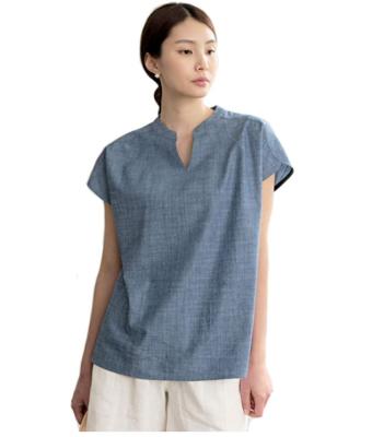 China Korean Anti-pilling Women's Top Comfortable Single Short Sleeve Cotton And Hemp Shirt for sale