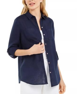 China Small-Tag Breathable Sleeves In The Lightweight Button Front Women's Canvas Shirt Work Linen Shirt for sale