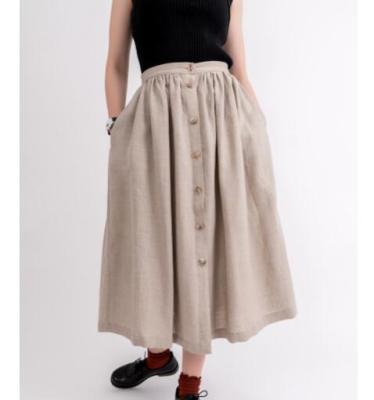 China High-waisted Canvas Breathable Button Classic Canvas Functional Front Gather Maxi Skirt for sale