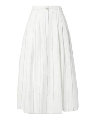 China Cotton and Canvas-Blend Breathable Pleated Striped Organic Midi Skirt for sale