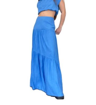 China Breathable fitted upper waist panels with gathered canvas tacky tiered maxi skirt for sale