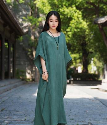 China Women's Breathable Canvas Dress Plus Size Maxi Batwing Sleeve Rayon Canvas Abaya Dress for sale