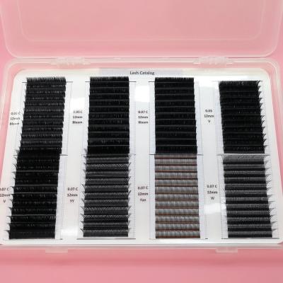 China Super Soft Korean Thick PBT Whips Mate Eyelash Flat Book Wholesale Private Label Fan Extension V W YY Wick Extension With Big Trays for sale