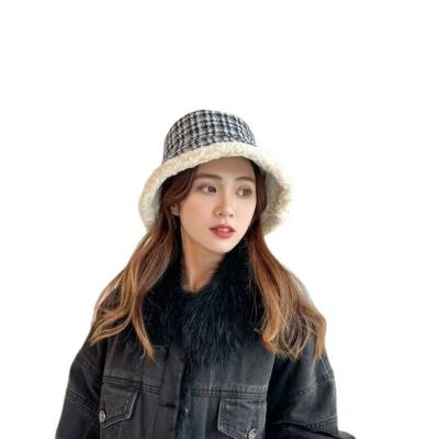 China Cashmere Casual Fisherman Hat Female Autumn and Winter Japanese Lattice Temperament Lambswool Hat Basin Warm Windproof for sale