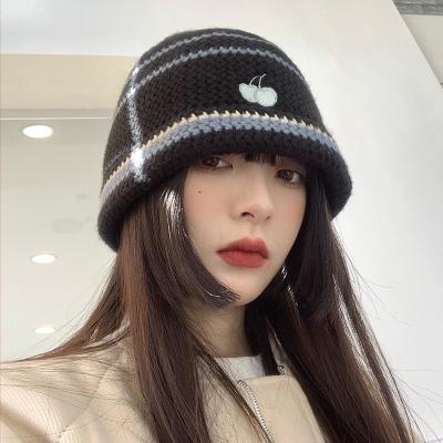 China Exhibition sports face Korean Statistical Institute small toe hat knitted hat wild cherry wool fisherman warm knitted hat for sale