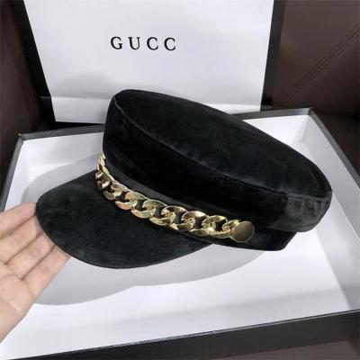 China Japan and female octagonal tide of autumn and winter fashion style duck tongue flat cap velvet beret hat Korean navy chain Korean black hat for sale