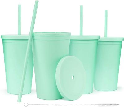 China 2021 Amazon Matte Color 16oz Wholesale Double Wall BPA Free Lean Acrylic Tumbler With Straw And Lid for sale