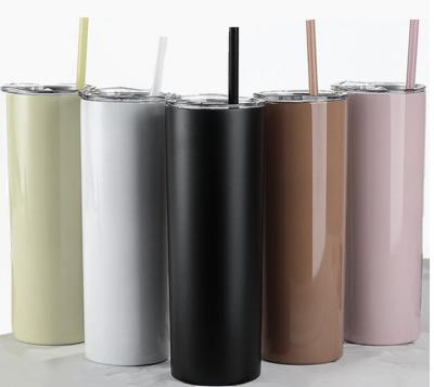 China 2020 Sustainable Wholesale ECO Vacuum Insulated Double Wall Stainless Steel Slim 20oz Tumbler With Leak Proof Lid And Straws for sale